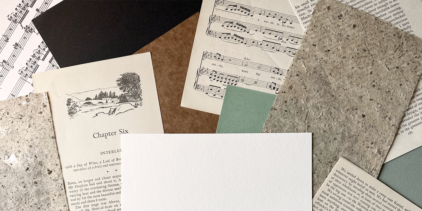 Different types of old paper scattered