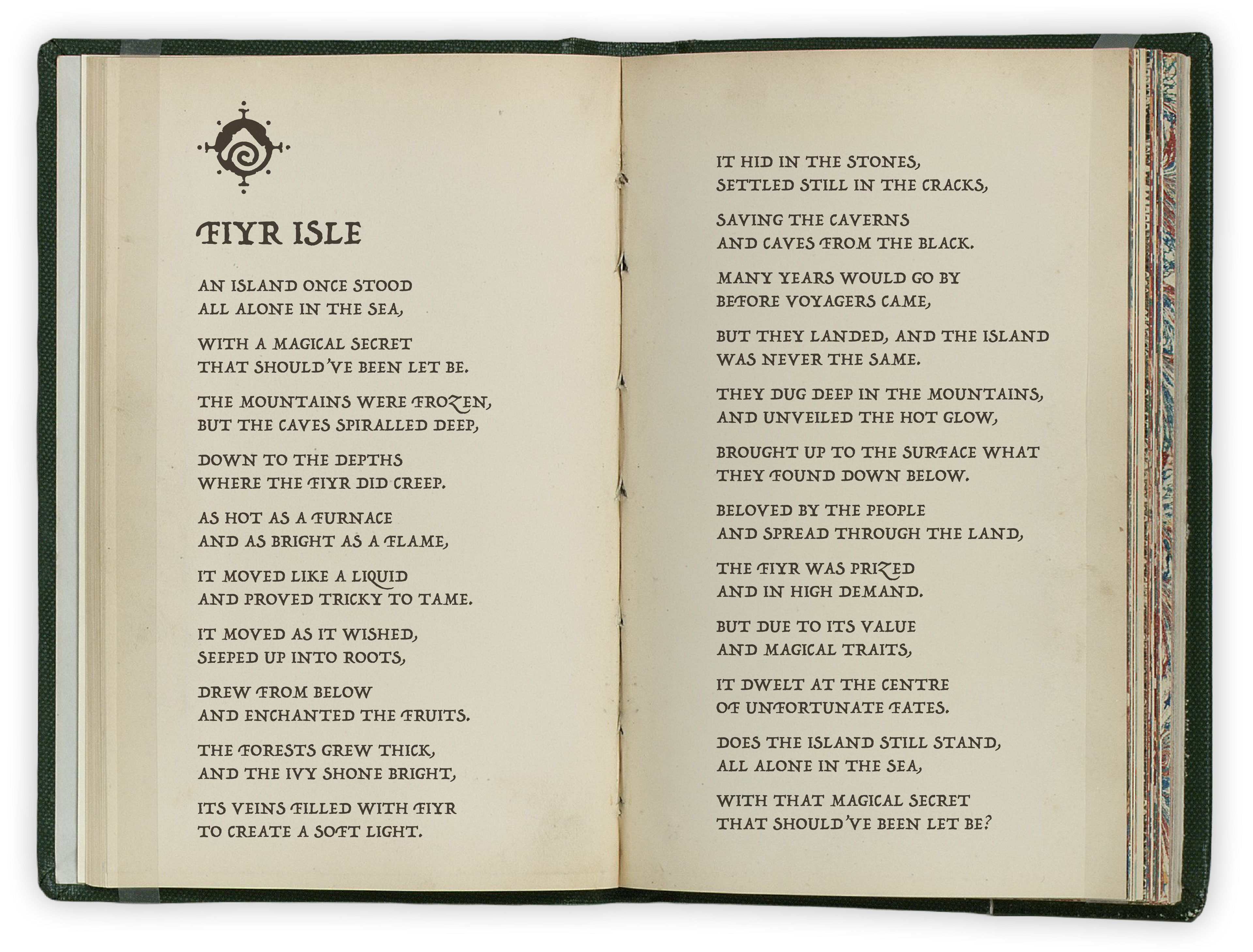 Open book with text and a compass illustration on a dark background