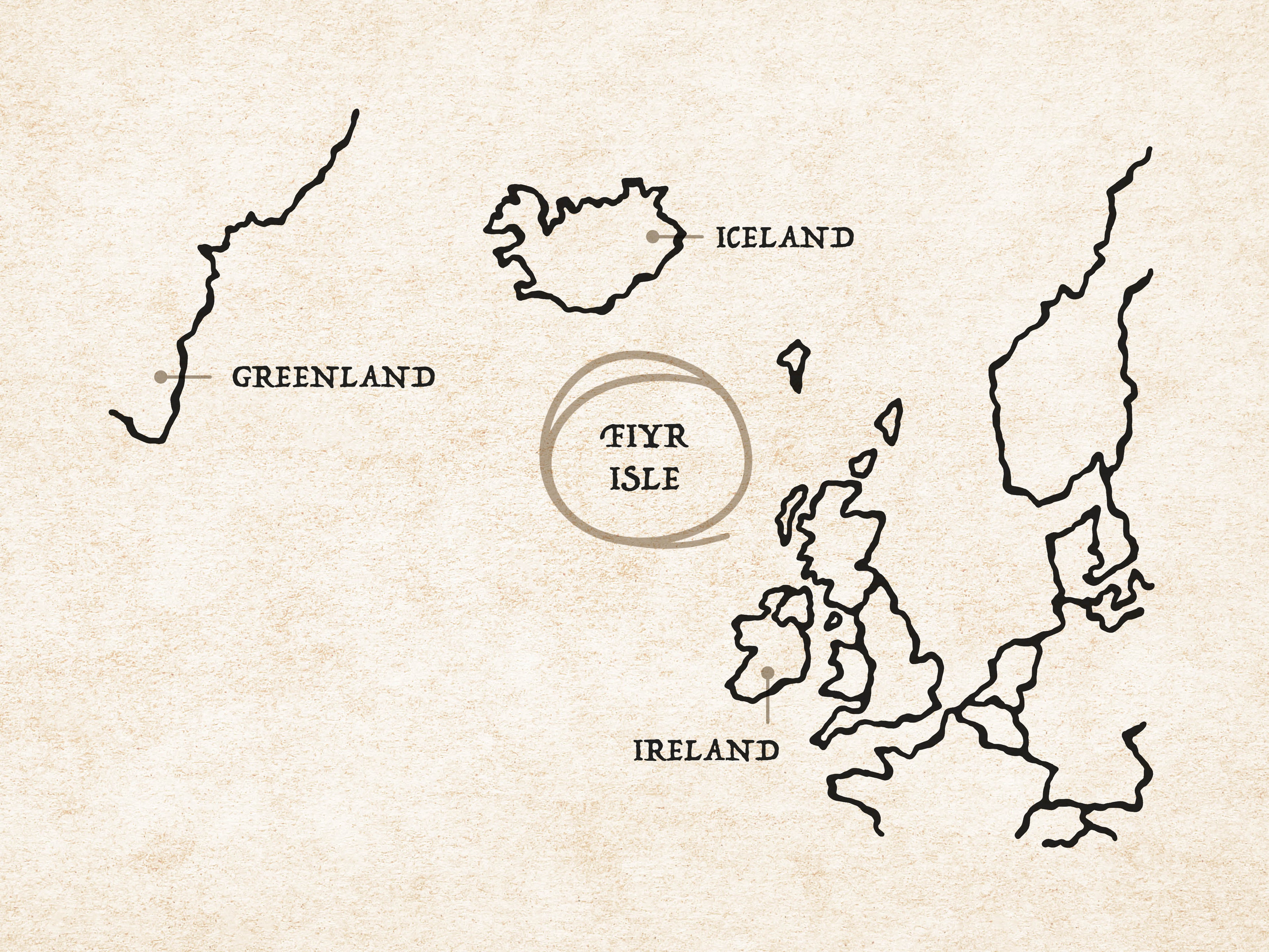 Map of Europe with Greenland, Iceland, and Ireland labeled on a beige background.
