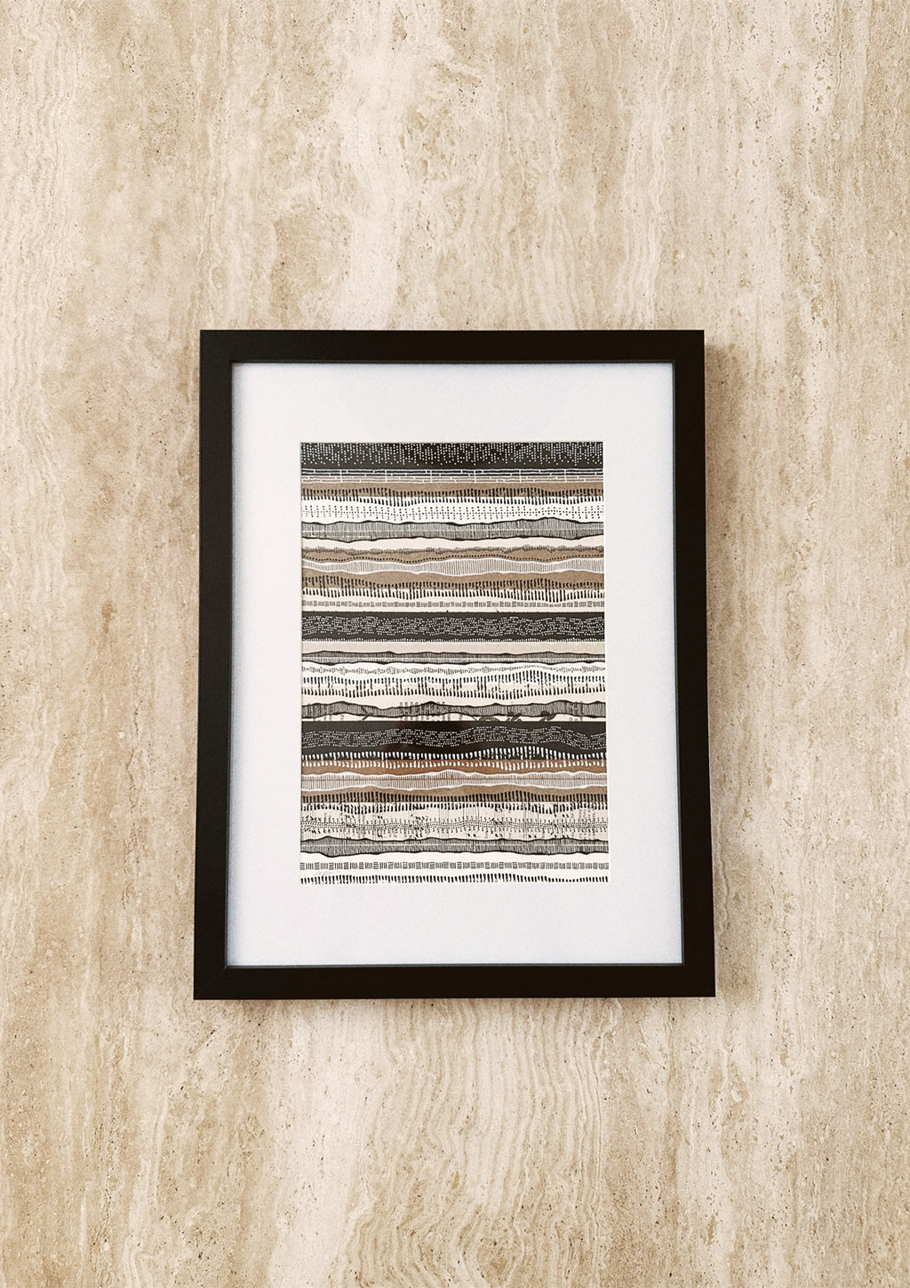 Art pattern of dots and lines in frame on marble table