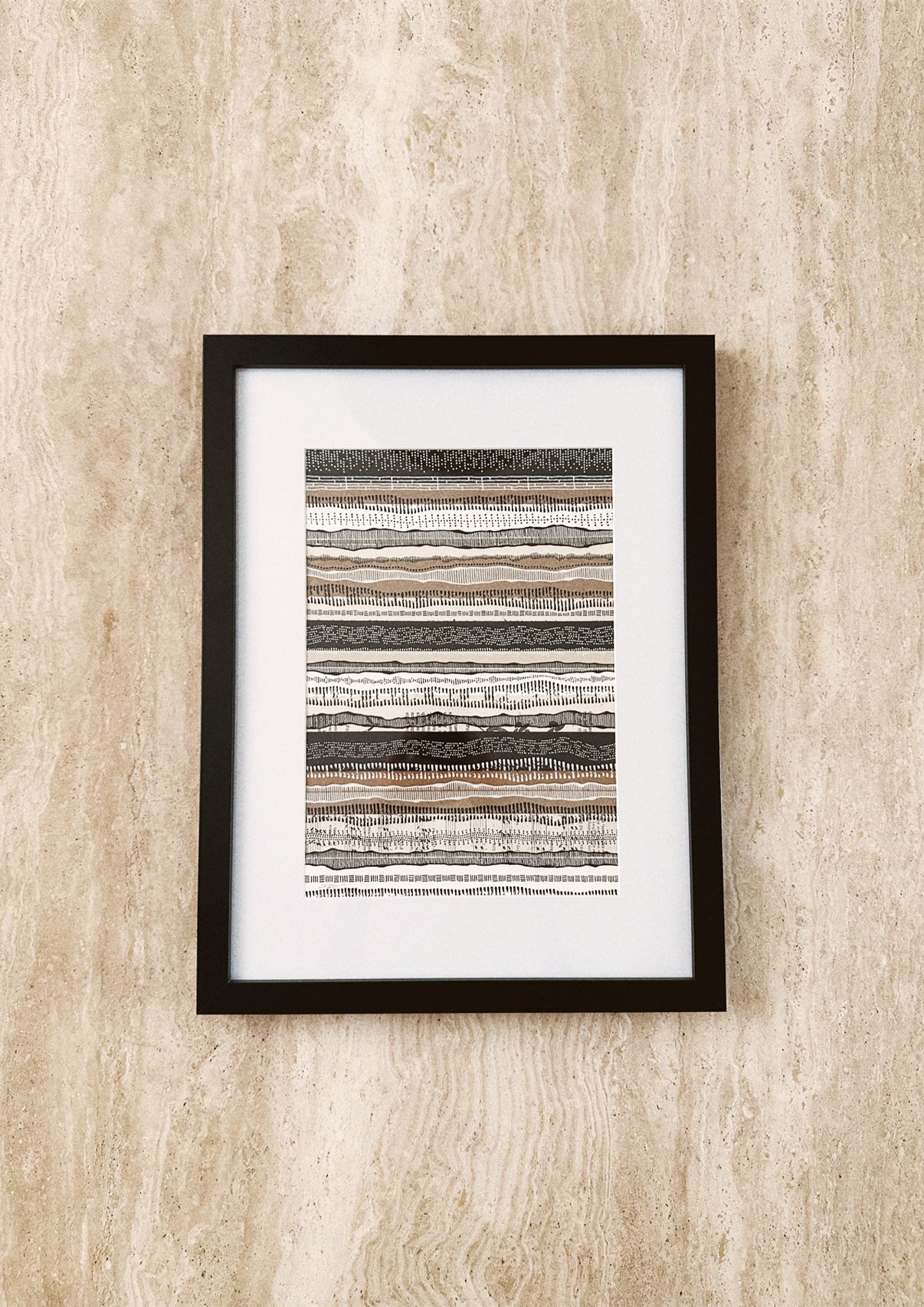 Art pattern of dots and lines in frame on marble table