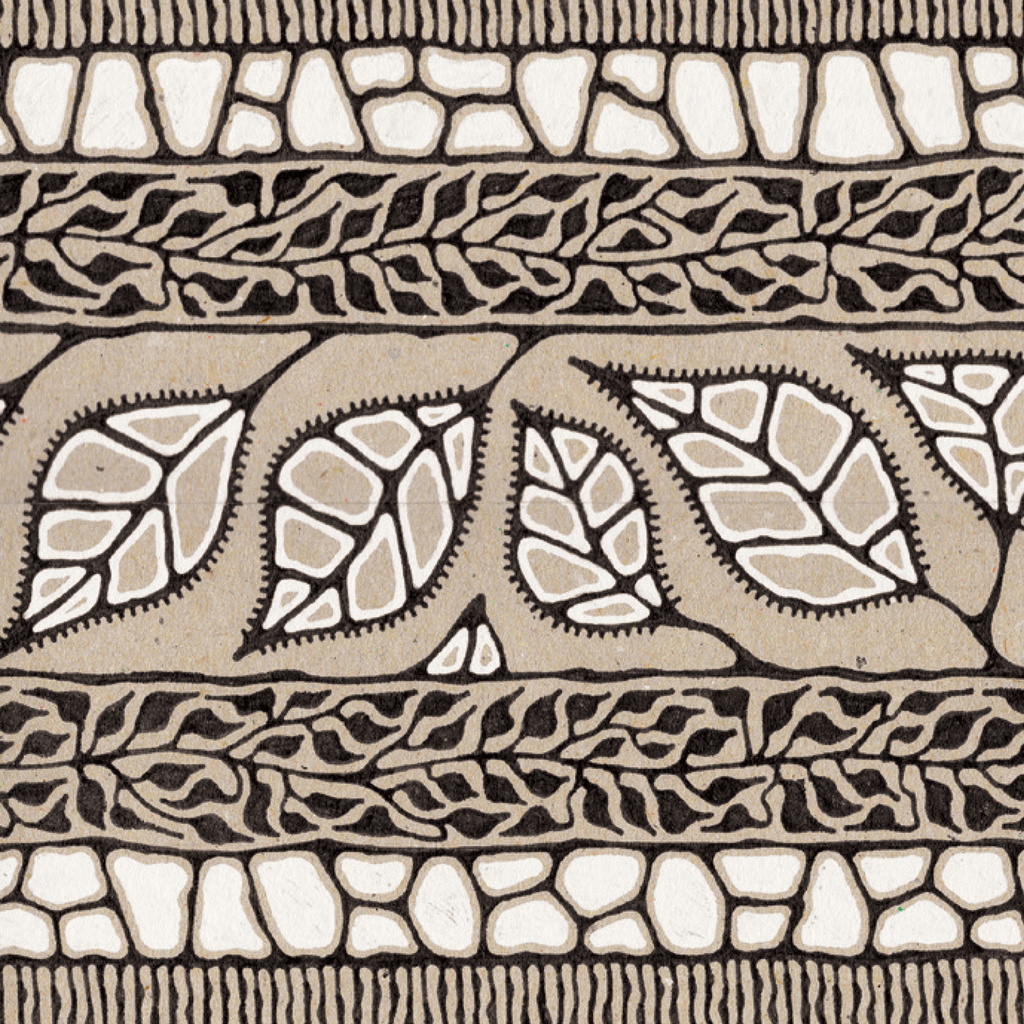 Illustration of leaves in white, black and brown