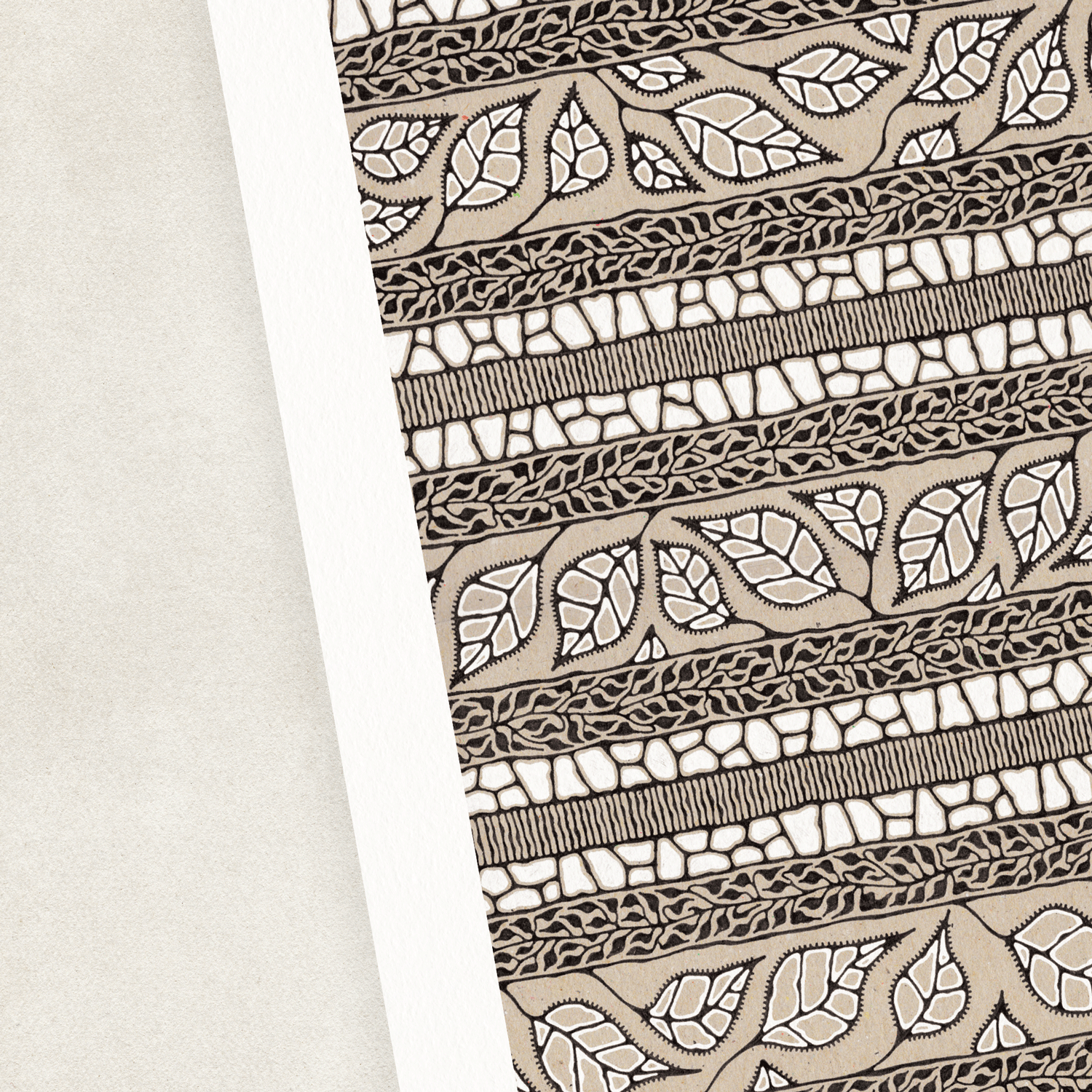 Illustration of leaves in white, black and brown