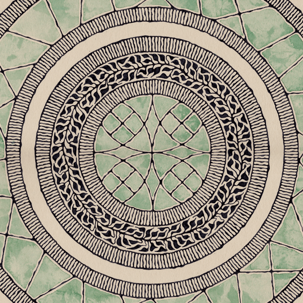 Abstract mandala illustration in green and black
