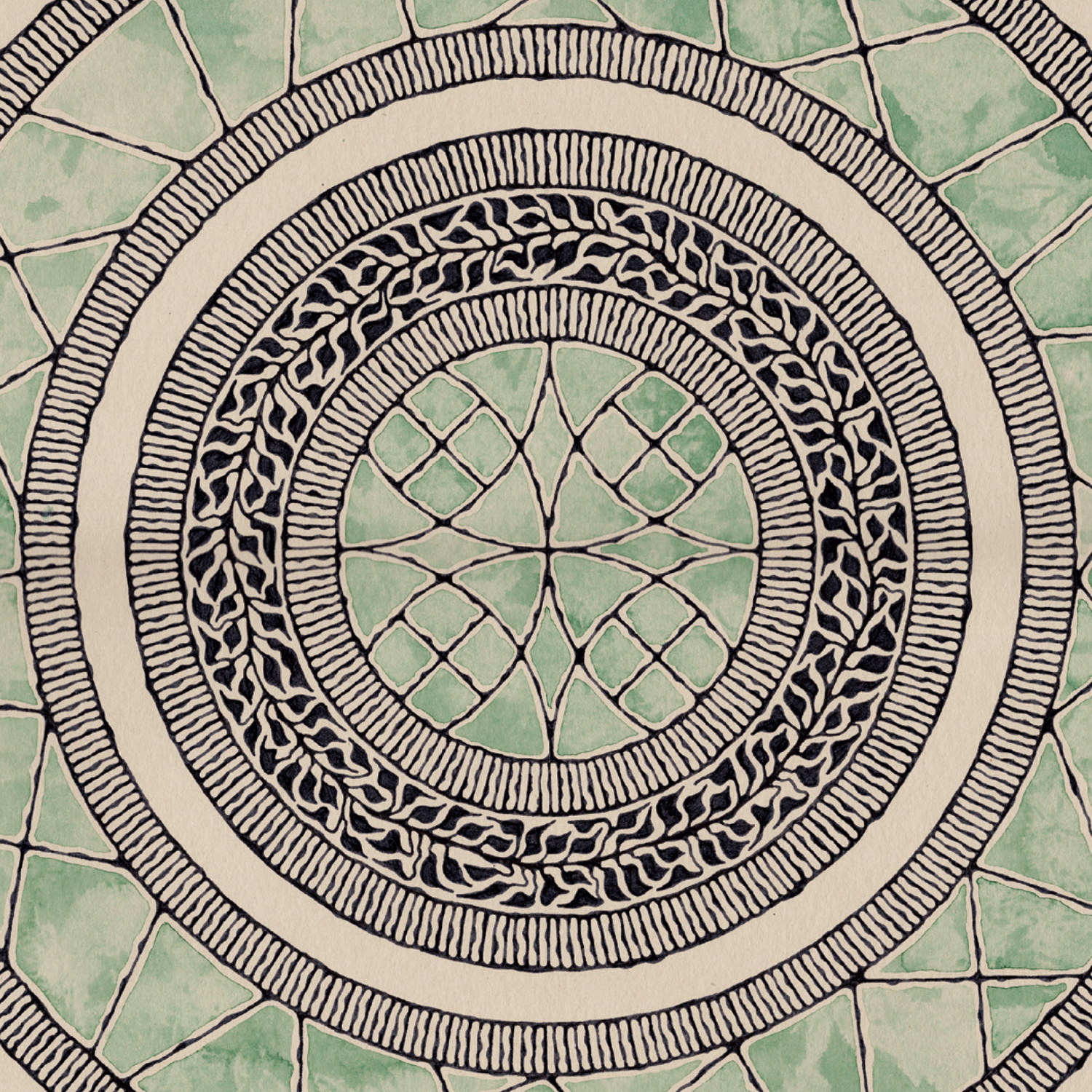Abstract mandala illustration in green and black