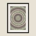 Abstract mandala illustration in green and black in frame