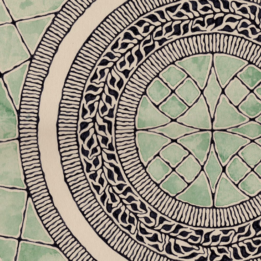 Abstract mandala illustration in green and black