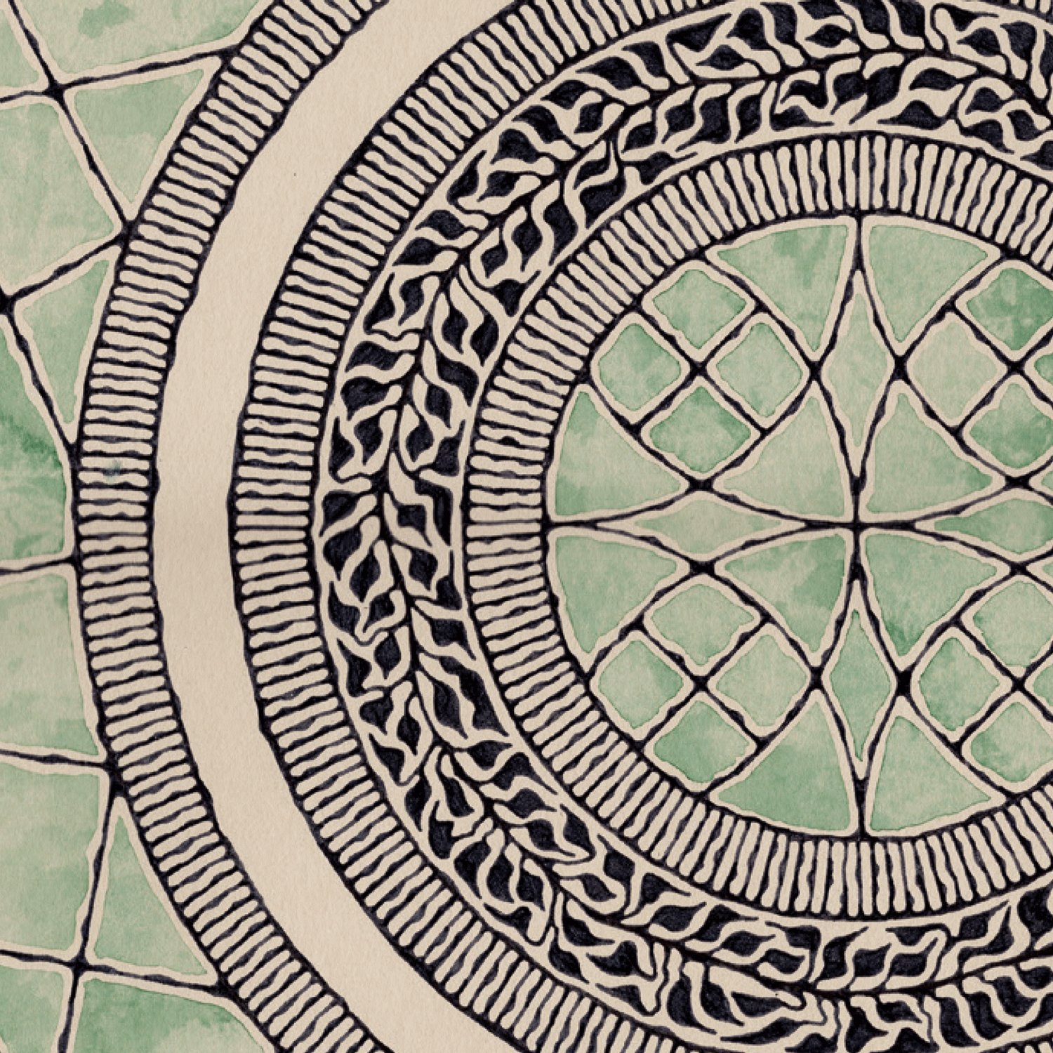 Abstract mandala illustration in green and black