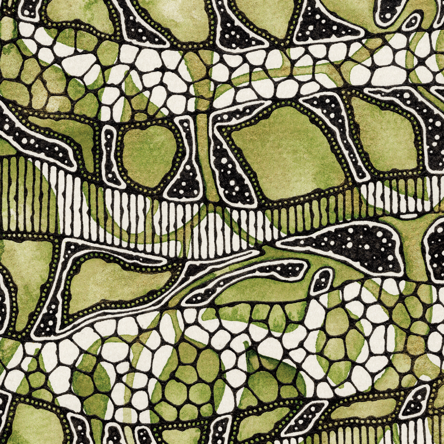 Abstract illustration in green and black leaves 