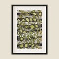 Abstract illustration in green and black leaves in frame
