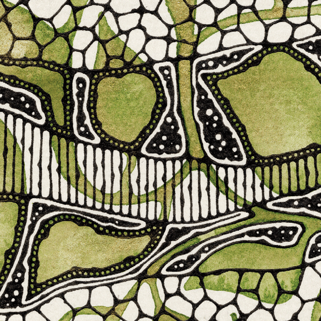 Abstract illustration in green and black leaves 