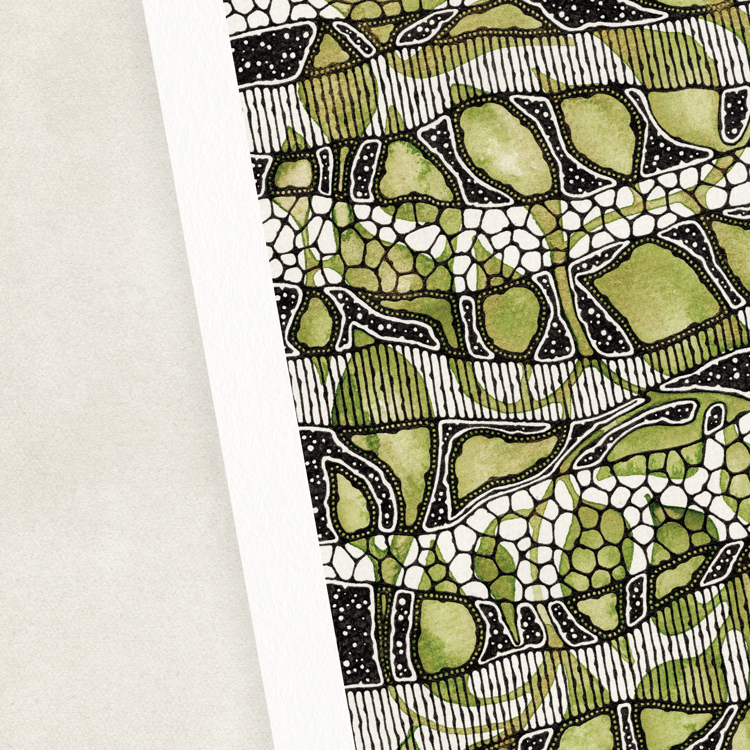 Abstract illustration in green and black leaves 