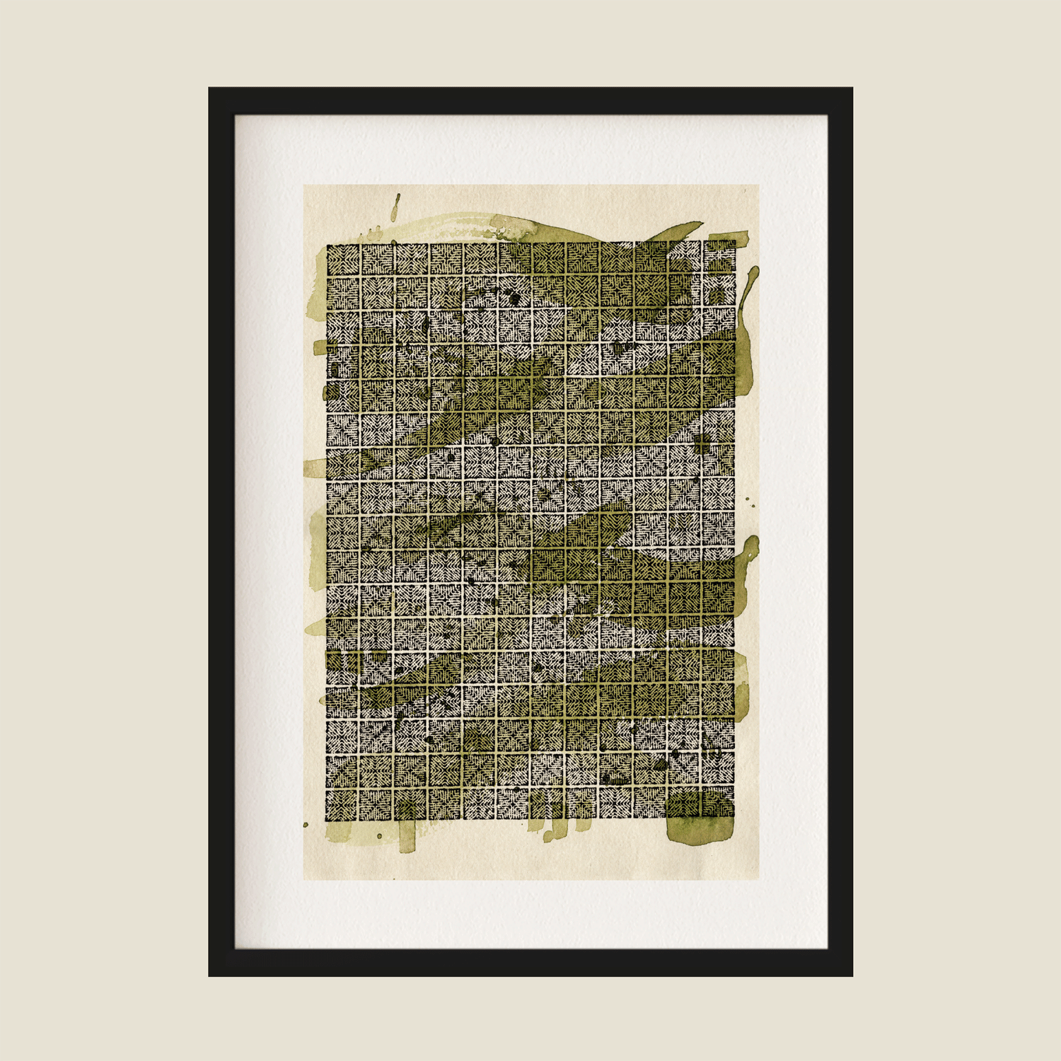 Abstract illustration in green and black in frame