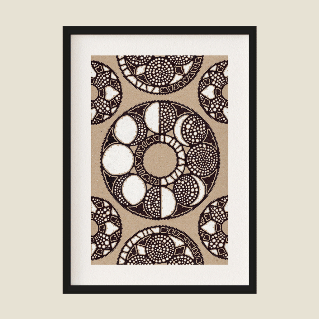 Abstract illustration in brown, black and white in a frame