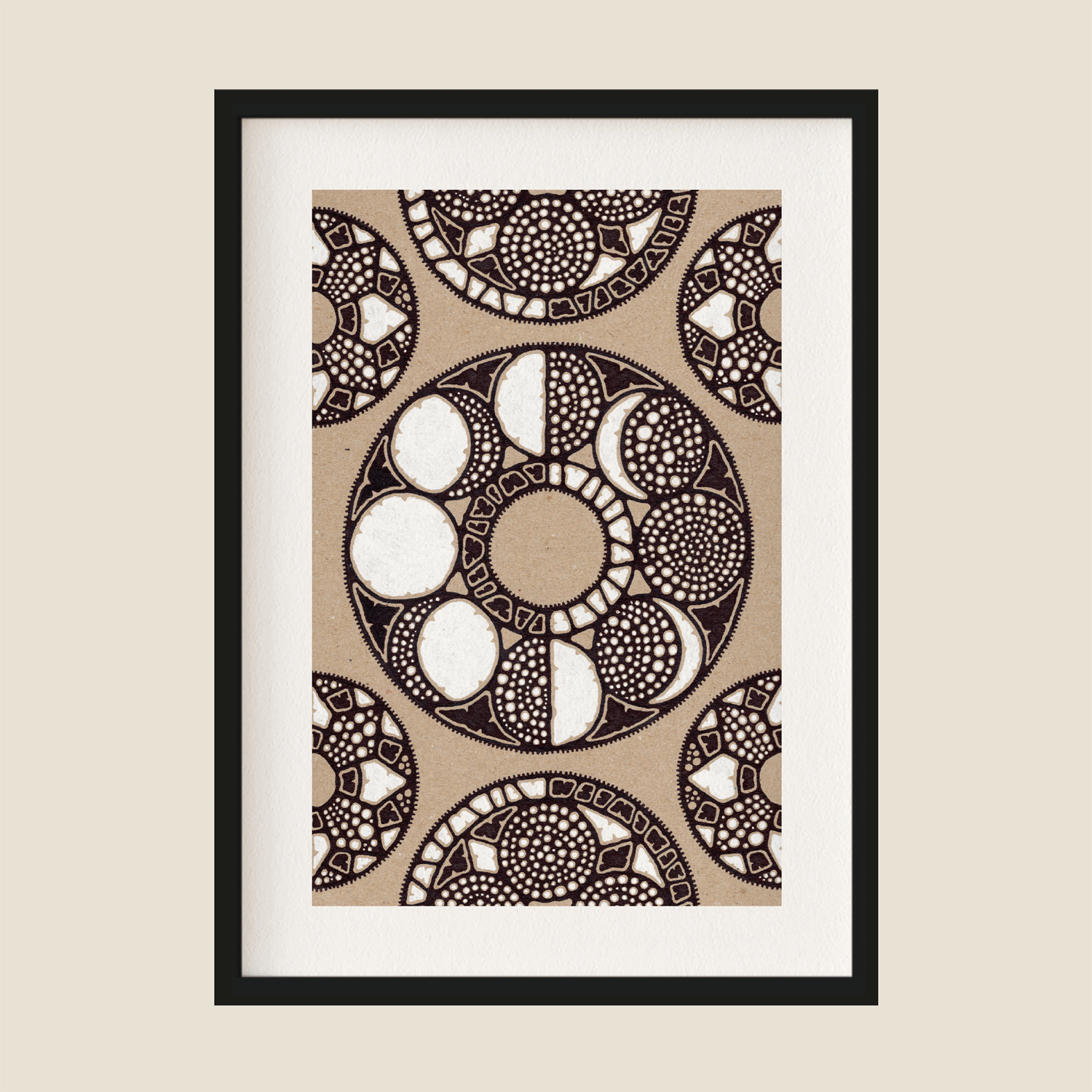 Abstract illustration in brown, black and white in a frame