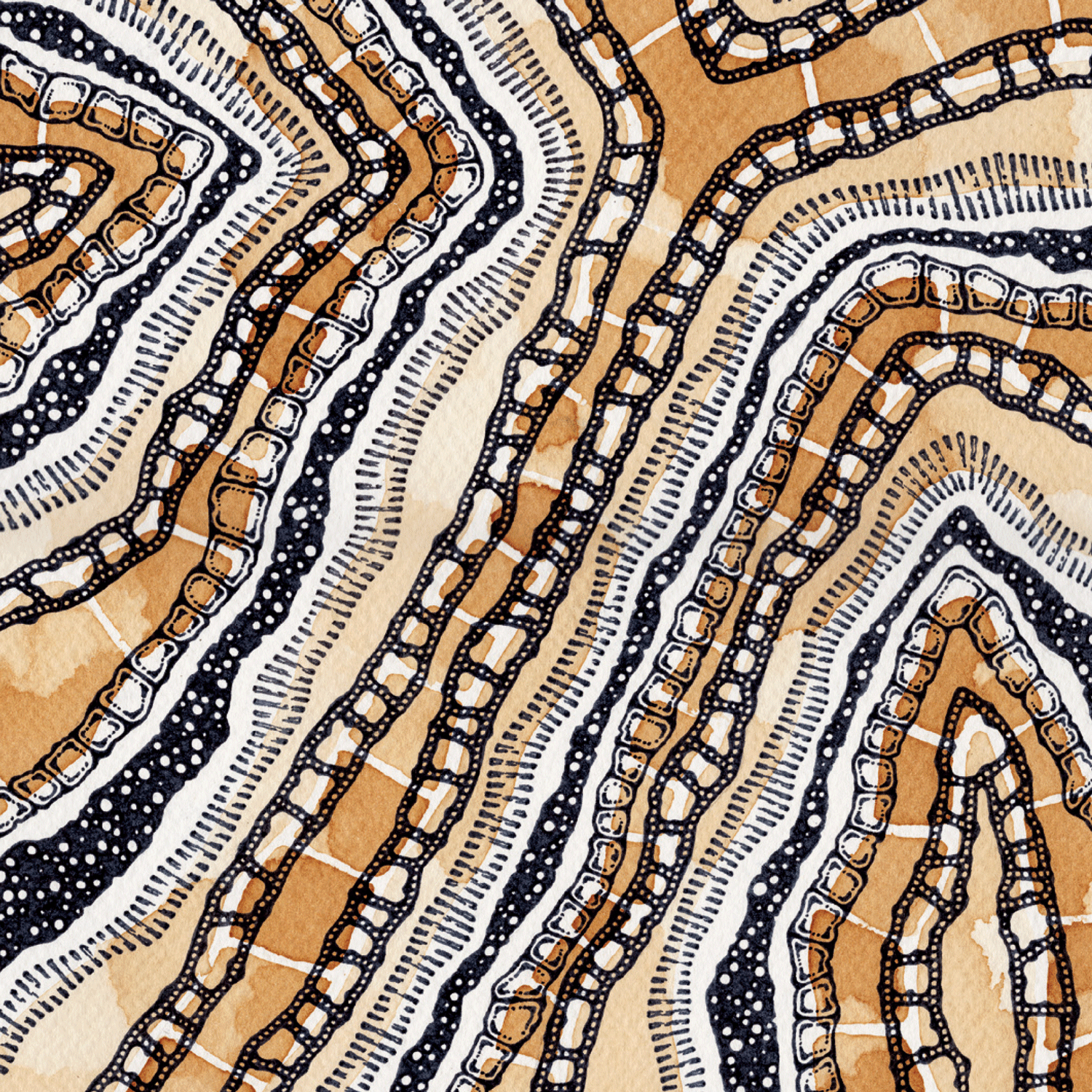 Abstract illustration in orange black and white