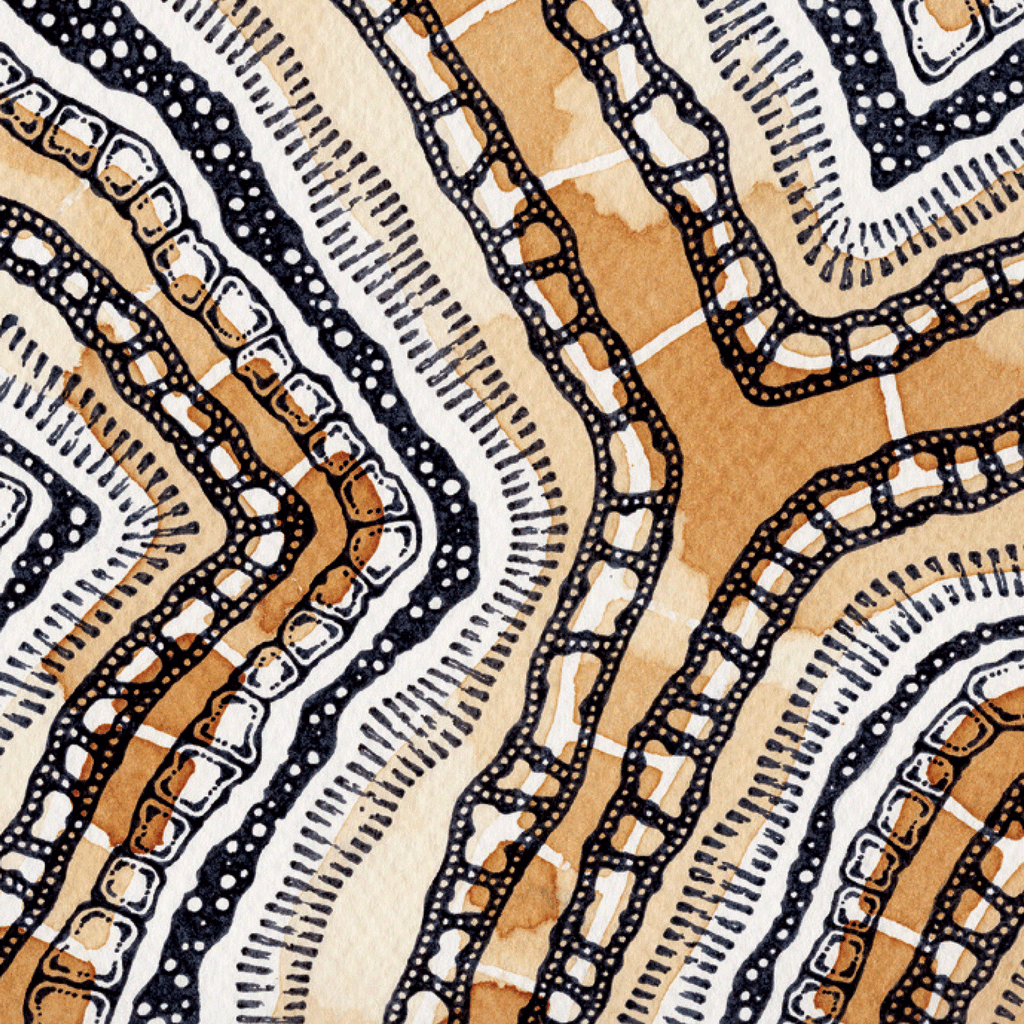 Abstract illustration in orange black and white