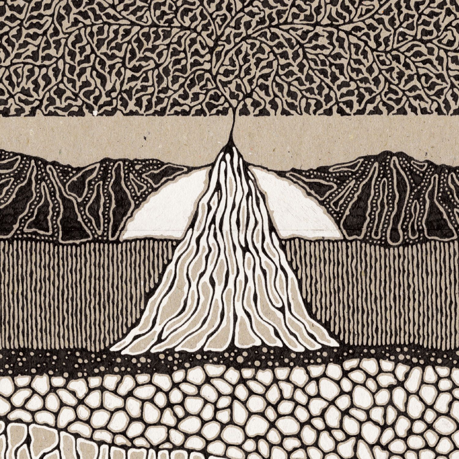 Tree illustration in black and brown and white