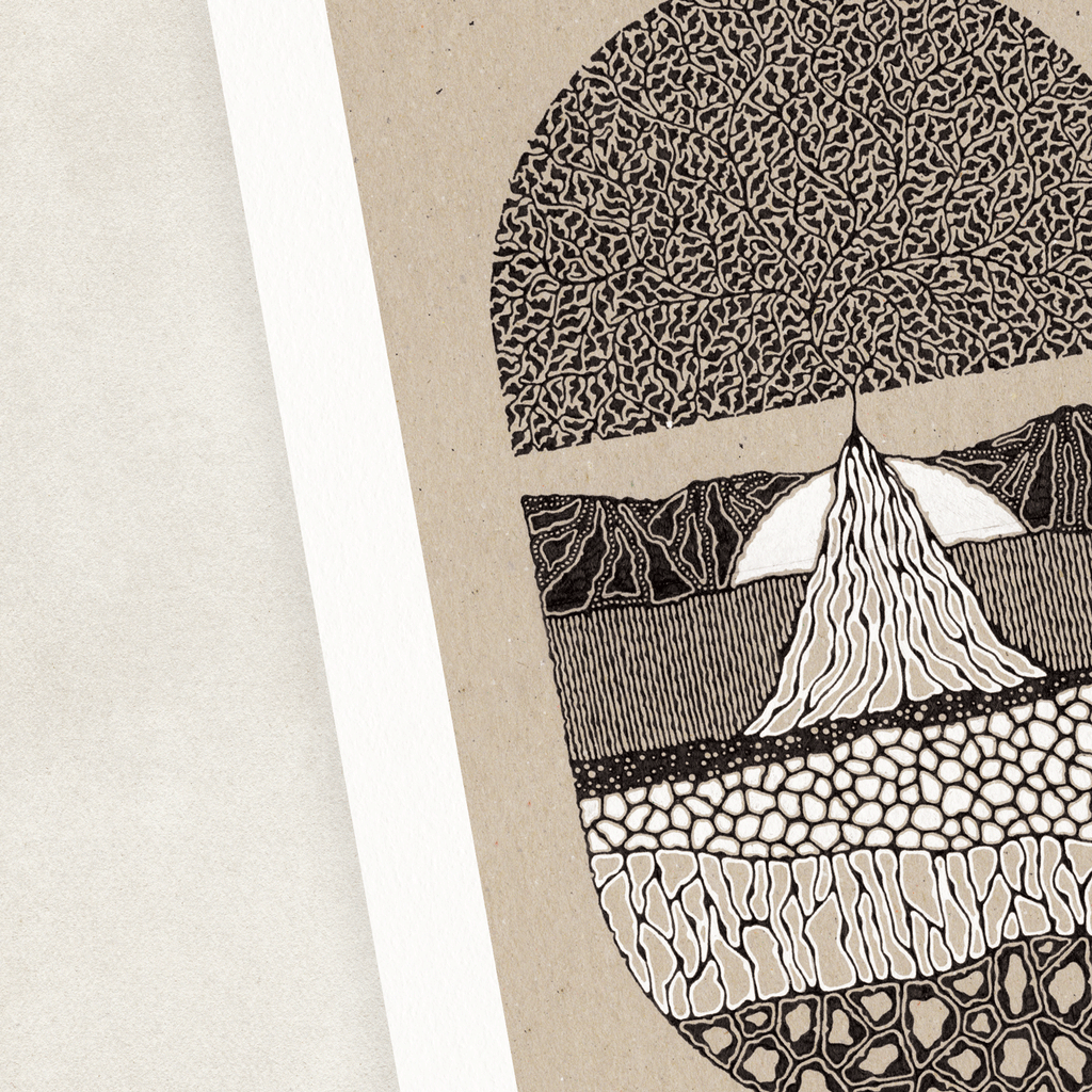 Tree illustration in black and brown and white