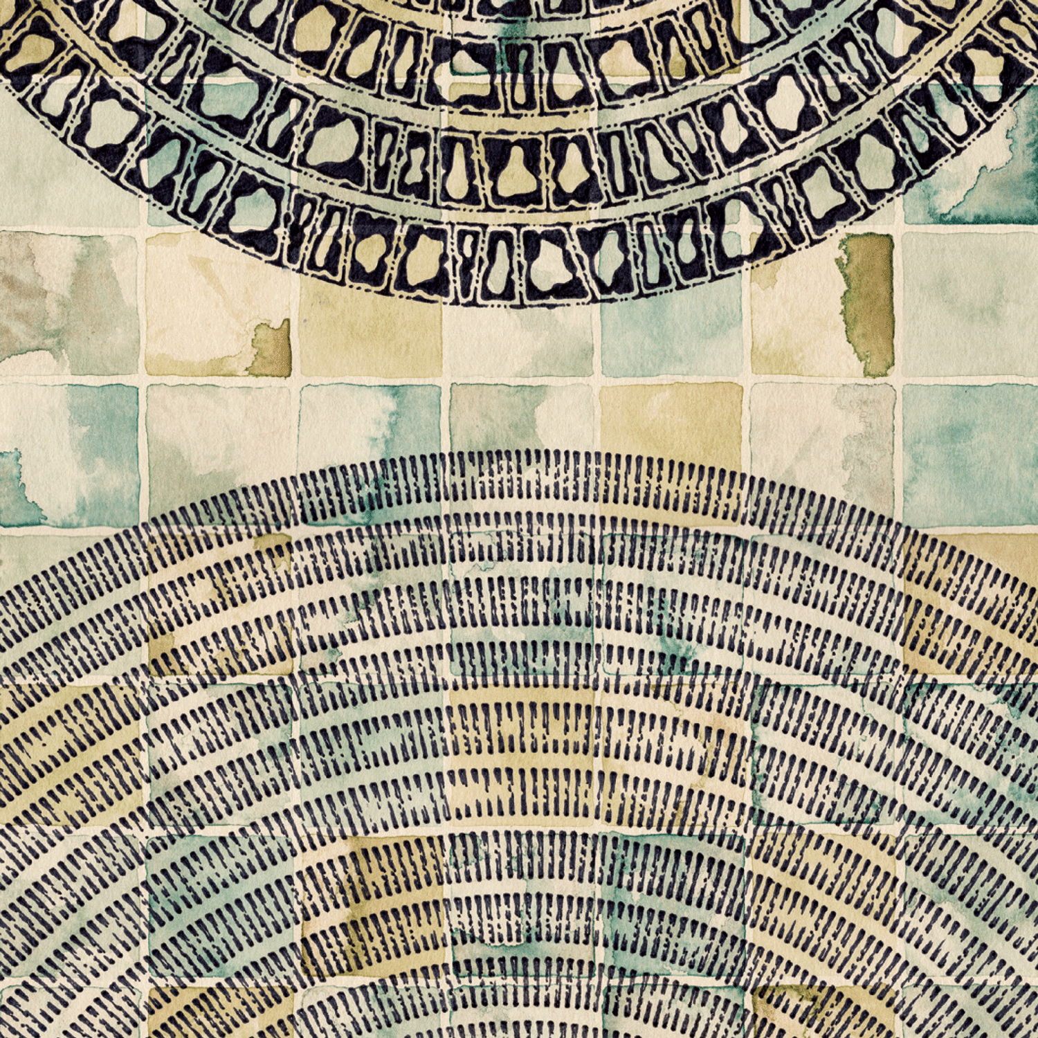 Black pen pattern on watercolour 