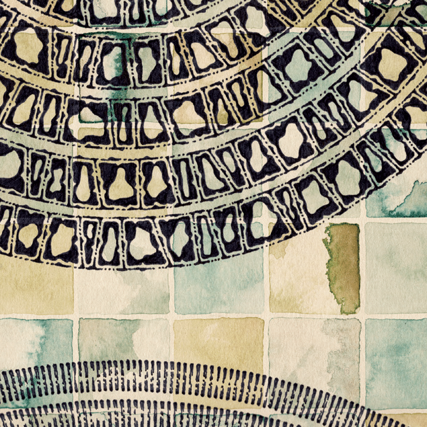 Black pen pattern on watercolour 