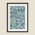 Colourful blue pattern art in frame