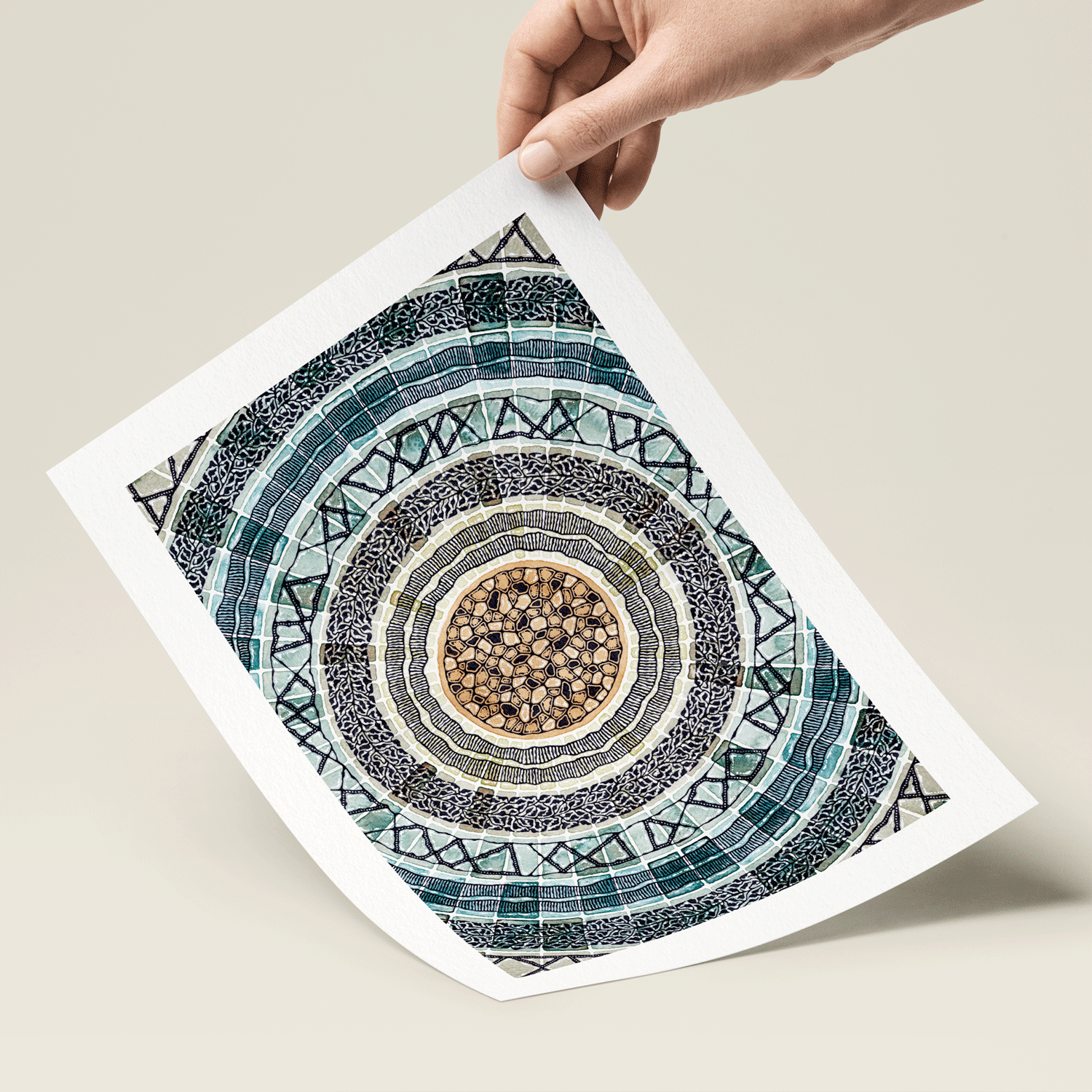 Hand holding colourful pattern art 