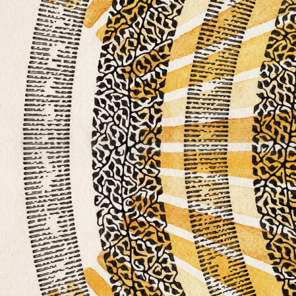 Yellow, black, and white art 