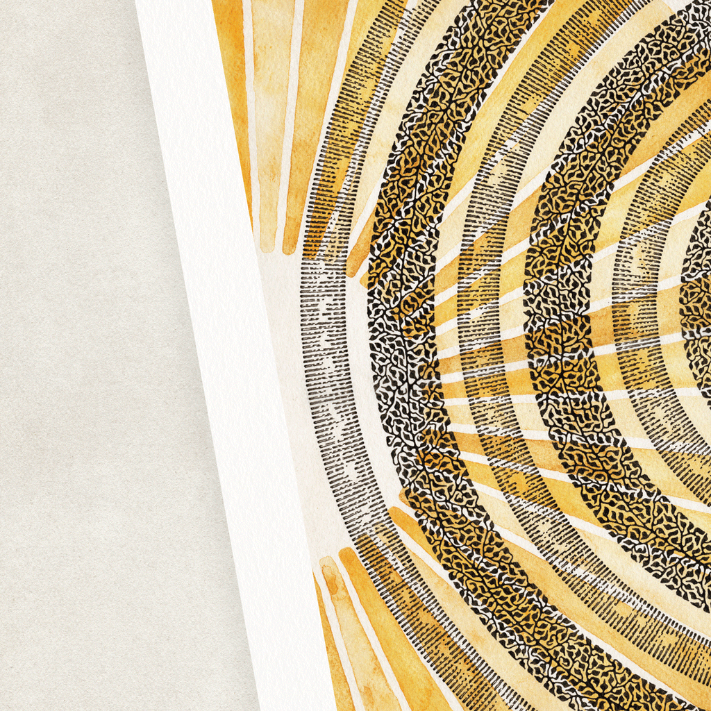 Yellow, black, and white art 